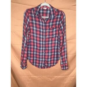 Womens Aeropostale Red/Blue Plaid Button Up Soft Flannel, Sz M, NWOT